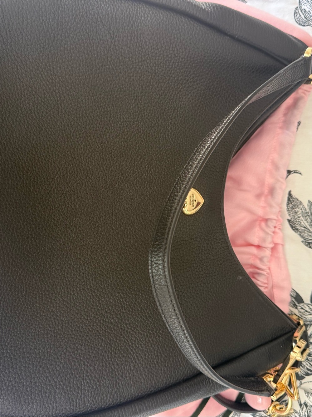kate spade Black Pebbled Leather Shoulder Hobo with Heart Charm - Picture 9 of 9
